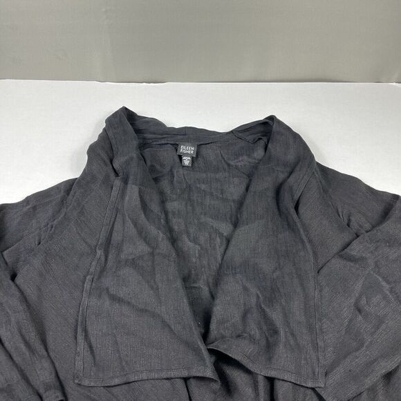 Eileen Fisher Linen Blend Cardigan Black Draped Open Front Sweater Jacket XS - Picture 3 of 10